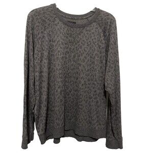 Lucky Brand Gray Animal Print Knit Sweater Long Sleeve Lightweight XL